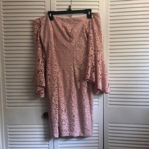 Pink lace strapless bell sleeve dress